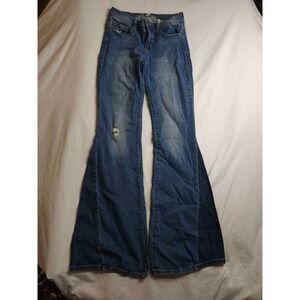 Sneak Peek Flare Jeans Womens‎ 3/26 Blue Distressed Y2K Boho Panel Bell Bottom